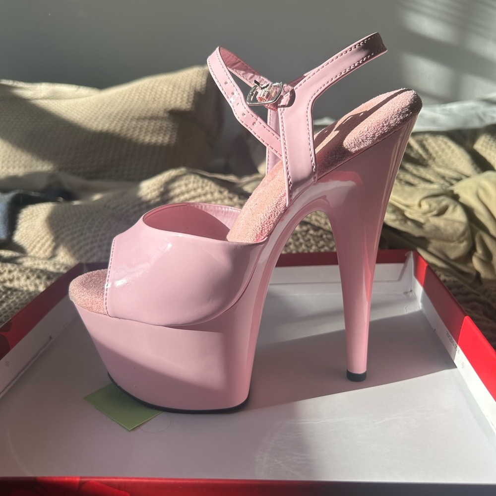 Pleaser’s 7 inch platform thin ankle strap heel, size 8